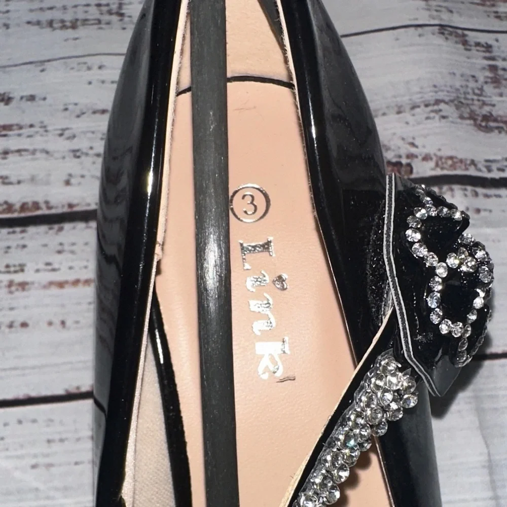 Link‎ Black Dress Shoes with Rhinestone Straps Sz. 3